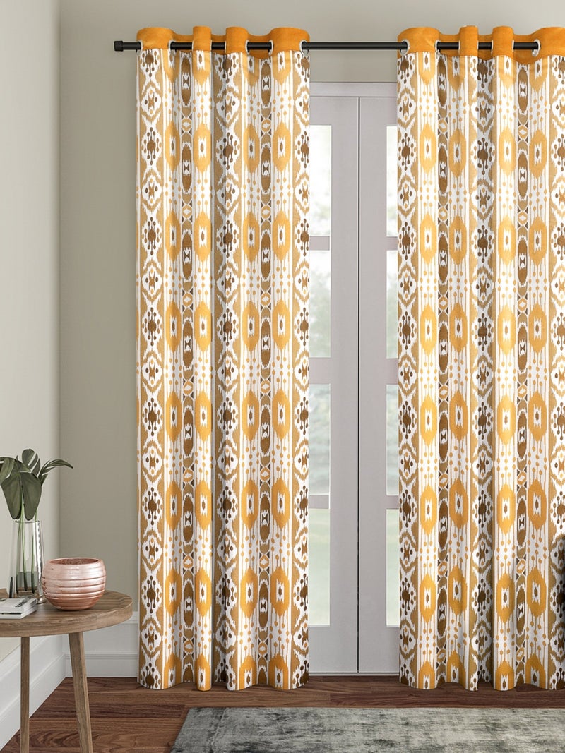 Ethnic Motifs Printed Curtain for Door - Yellow & Green